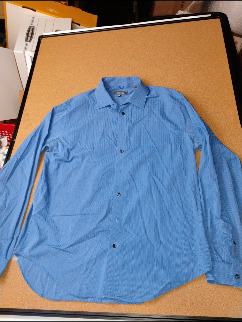 Kenneth Cole Reaction Mens Slim Fit Pinstripe L/S Dress Shirt Blue SZ XL